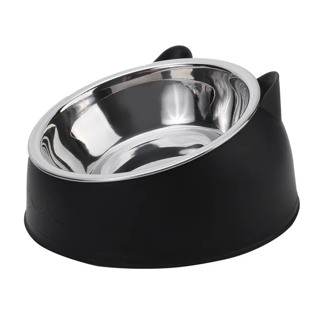 Cat Bowl Lovely Creative Inclined Kitten Puppy Food Feeding Bowls Stainless Steel Cats Drinking Feeder Pet Dogs Cats Feeders 3