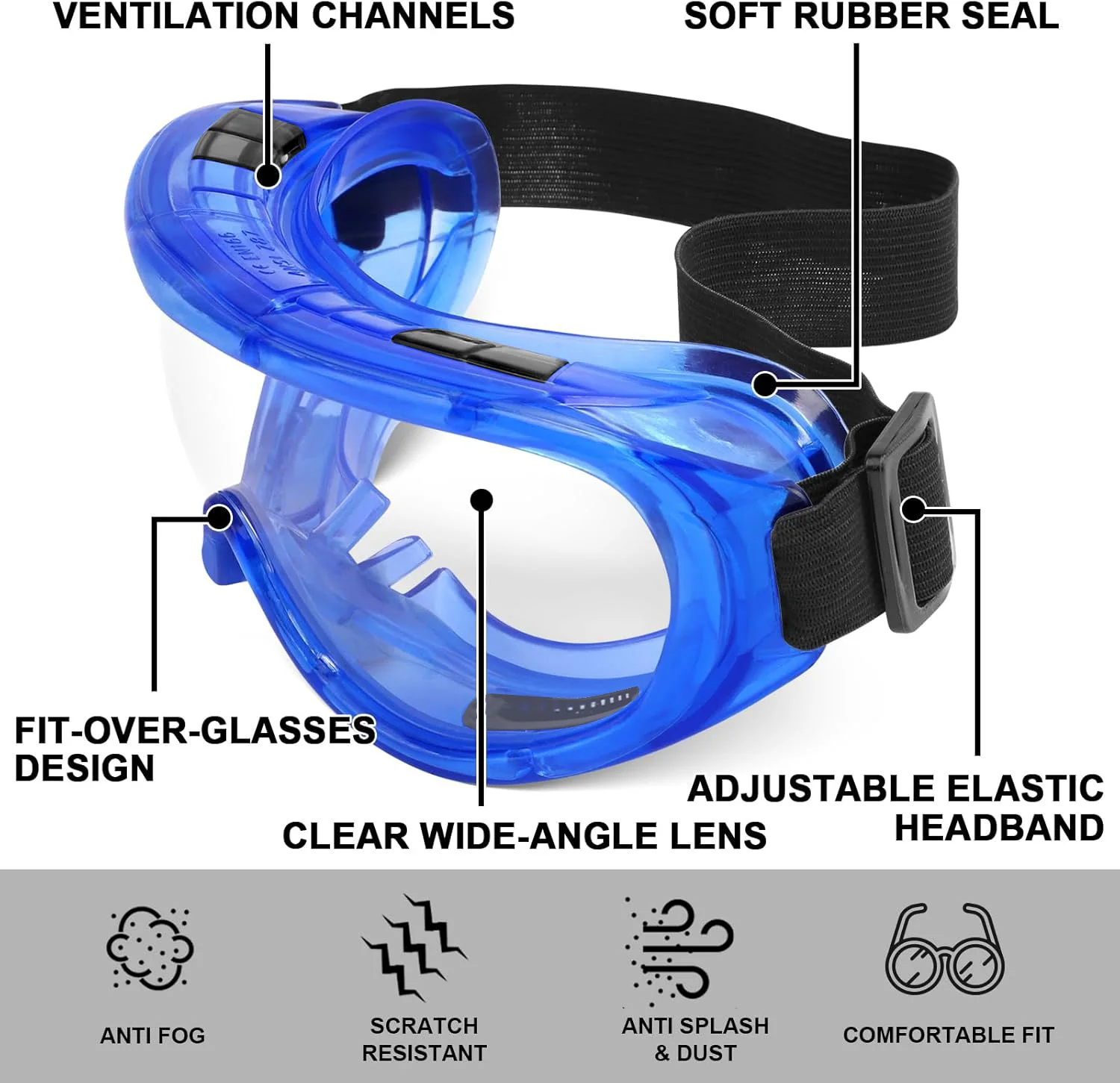 Enhanced Anti-Fog Adjustable Safety Goggles for Chemical Splash Protection