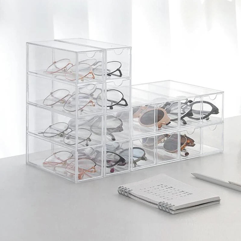 

4 Layers Glasses Storage Box Makeup Organizer Storage Acrylic Organizer Cosmetics Drawers Pen Case Stackable Display Holder
