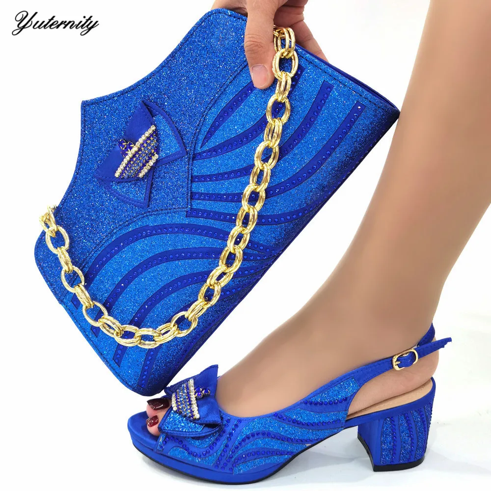 

Nigerian Style Elegant Woman Shoes And Bag Sets African Style Sandal High Heels Shoes And Bag Set For Party Dress 6Colors