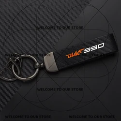 Motorcycle Carbon Fiber Leather Zinc Alloy Keychain with DUKE Logo Emblem (DUKE 990 LOGO)