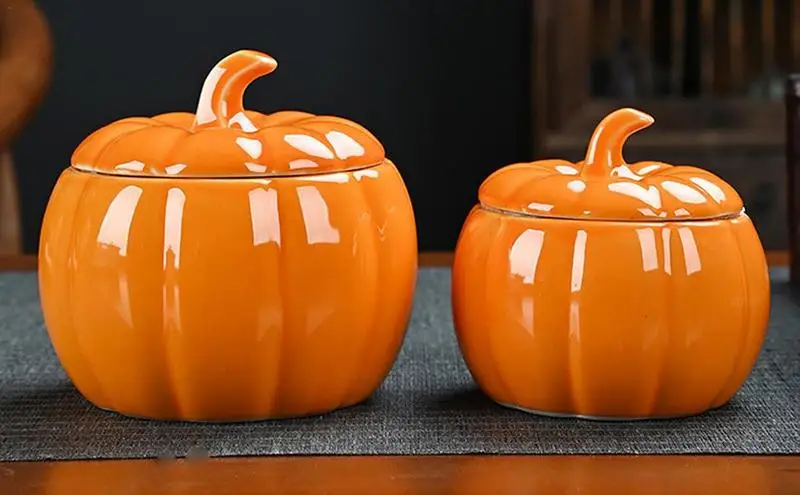 

Creative Halloween Ceramic Spice Jars Pumpkin Shape Salt Candy Jar Store Canister Household Kitchen Decorative Container