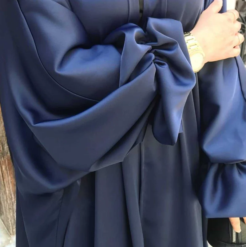 Muslim Abayat Dress Solid Color Puff Sleeves Robe Femme Musulman Elegant Fashion Ladies Dress for European and American Dubai