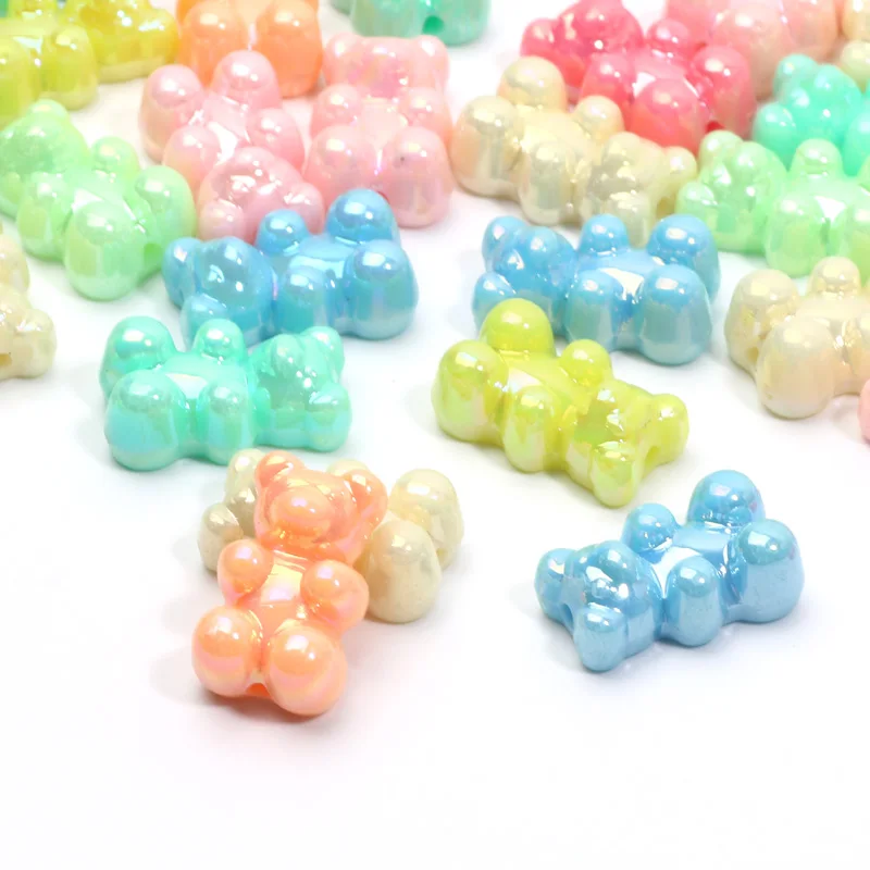 20 Stück 11x18mm glänzende süße Bärenperlen Macaron AB Acryl Spacer Perlen für Schmuckherstellung DIY Armband Halskette Schlüsselanhänger Charm