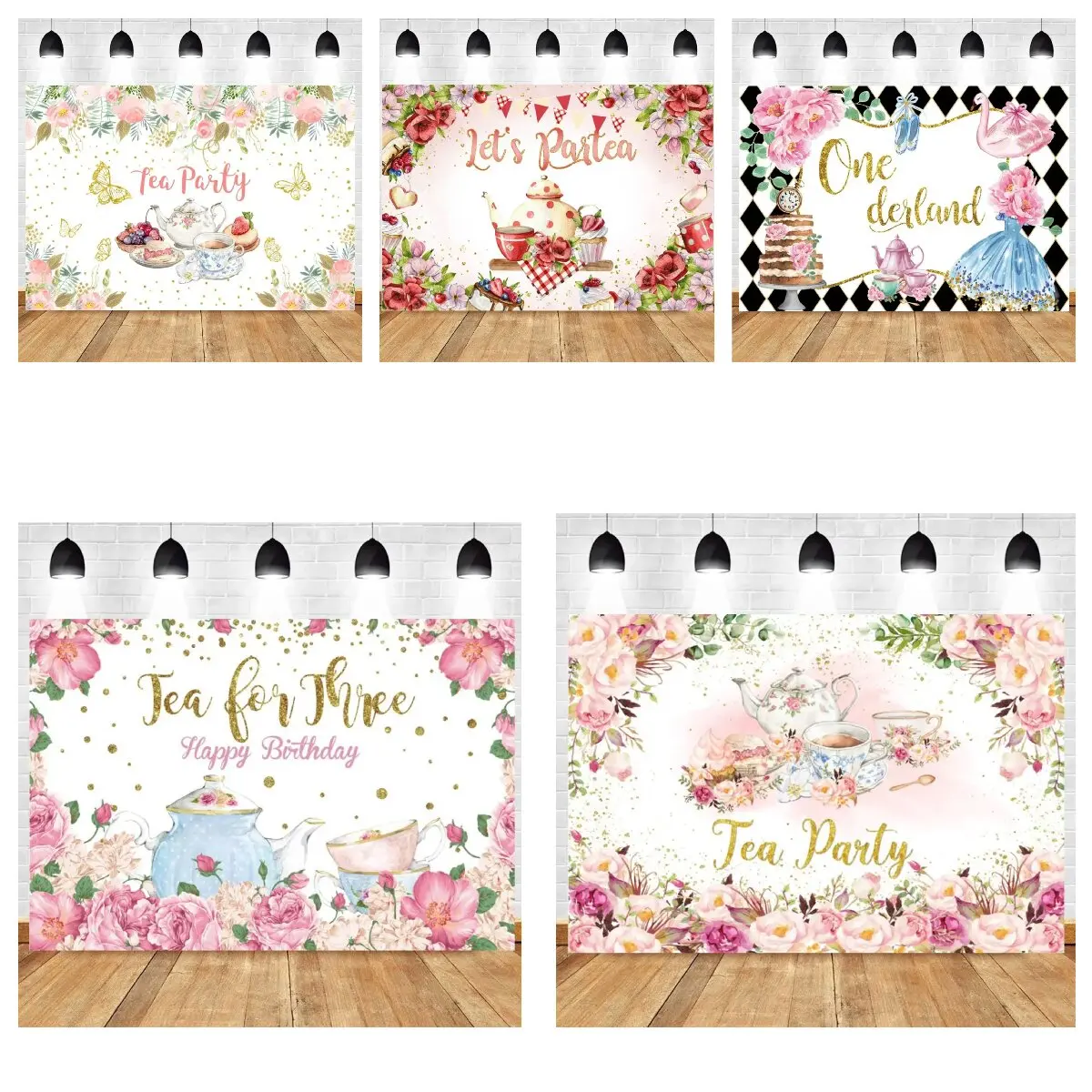 

Charm Baby Photography Background Teacup Flowers Decoration Afternoon Tea Baby Shower Studio Photo Backdrop Banne