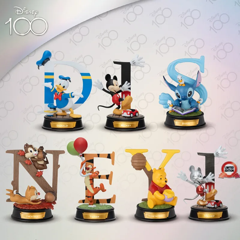 

Disney Anniversary 100 Letter Series Figure Kawaii Stitch Chip 'n' Dale Lotso Anime Action Figure Cartoon Doll Toy For Kids Gift