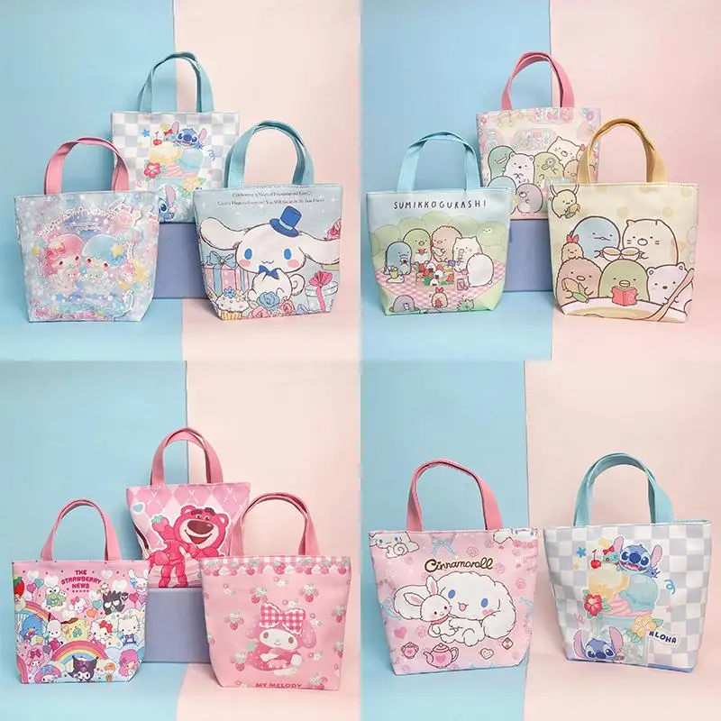 

Sanrios Anime Hello Kitty Kuromi My Melody Cinnamoroll Pompom Purin Pachacco Bag Kawaii Ins Pu Portable Bento Storage Tote Pouch