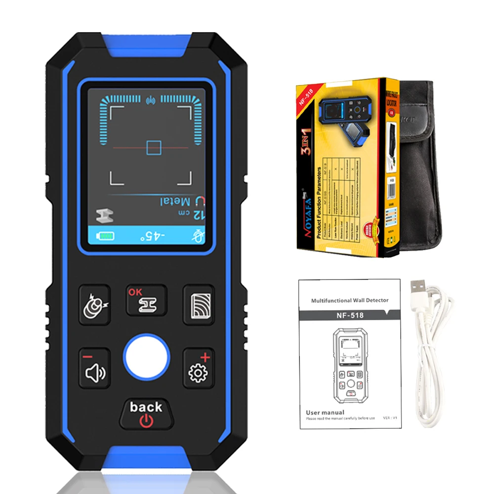 NOYAFA NF-518 Metal Detector Backlit Black AC Wood Stud Finder Cable Wires Depth Tracker Undeground Wall Scanner LCD HD Display 6