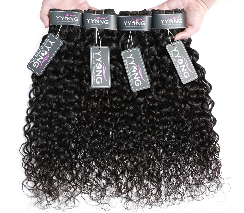 Yyong Hair 4 Bundle Deals Brazilian Water Wave Hair Extensions 8-26 Inch 100 Human Weave Natural Color Remy Can Be Dyed