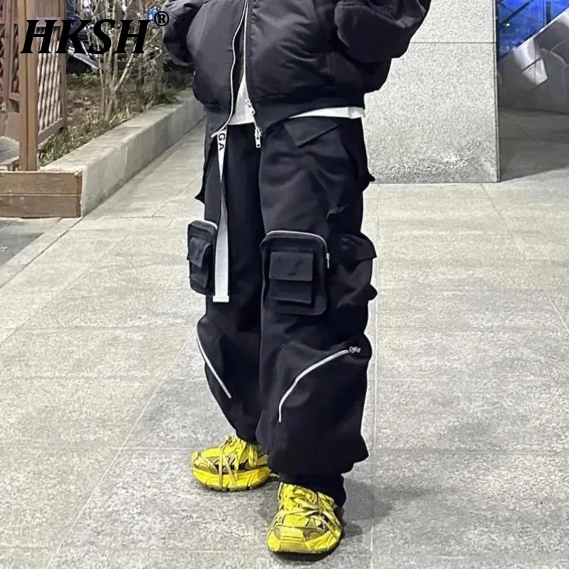 

HKSH Men's Tide Punk Dark Overalls Spring Autumn Women Tactical Urban Leisure Cargo Pants Techwear Chic Pockets Wide Leg HK0411