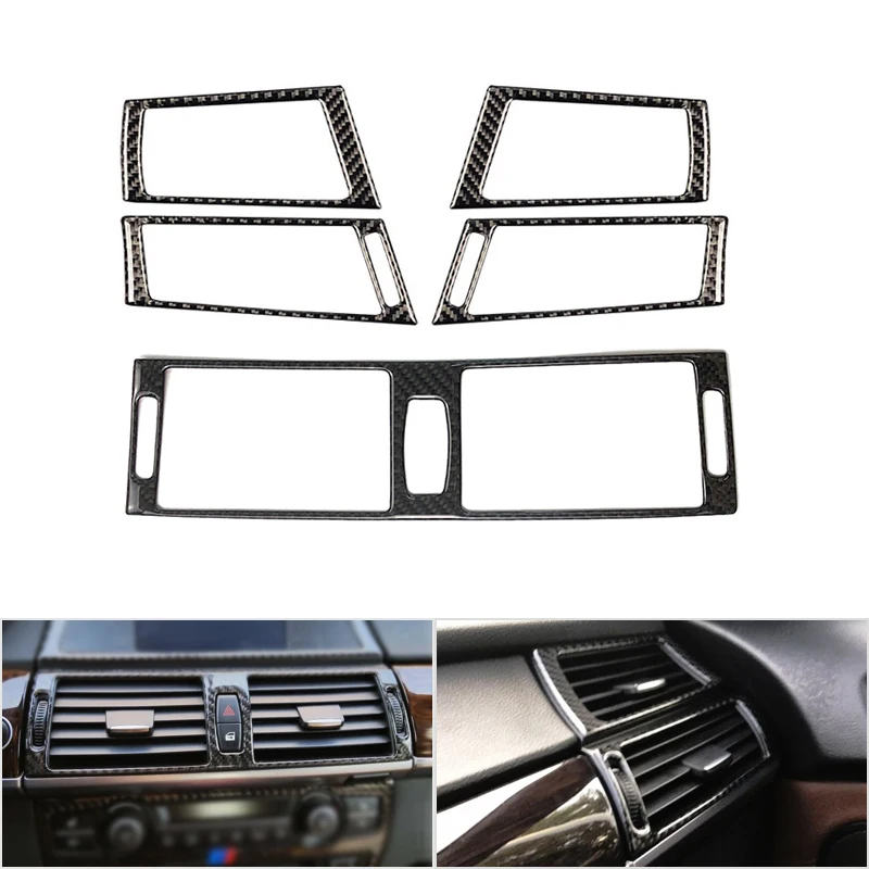 Real Carbon Fiber Car Center Side Air Conditioner Air Vent Outlet Panel Cover Trim Sticker For Bmw X5 X6 E70 E71 2008-2013