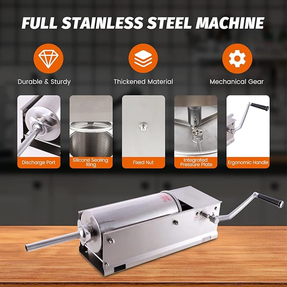 HV3L 3/5/7 Liter Manual Sausage Machine 2 Speed Stainless Steel Horizontal Sausage Stuffer
