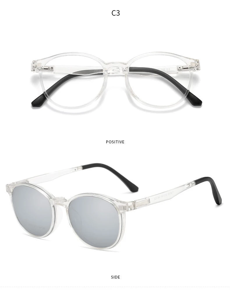 Xbora Magnetische Clip-On Sonnenbrille Frauen Fahren Polarisierte Runde Optische Gläser Männer Kleine Größe Brillen Tj2159 – Detail 9