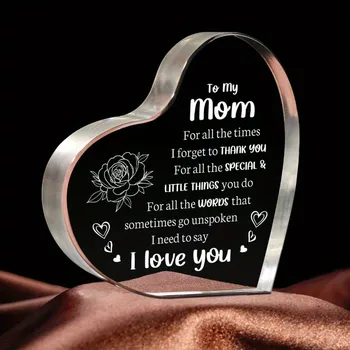1PCS Mother's Day Gift Sign Heart Shaped Plaque Personalized Gift For Mother Desktop Souvenir Decoration I Lover You Mom 1