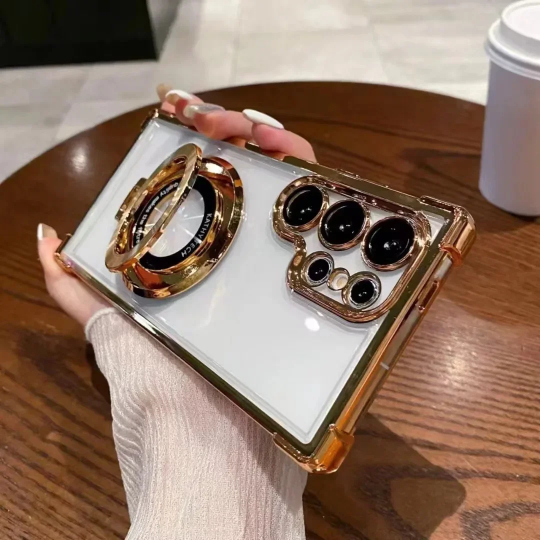 Enhanced Electroplated Clear Magnetic Stand Protective Phone Case