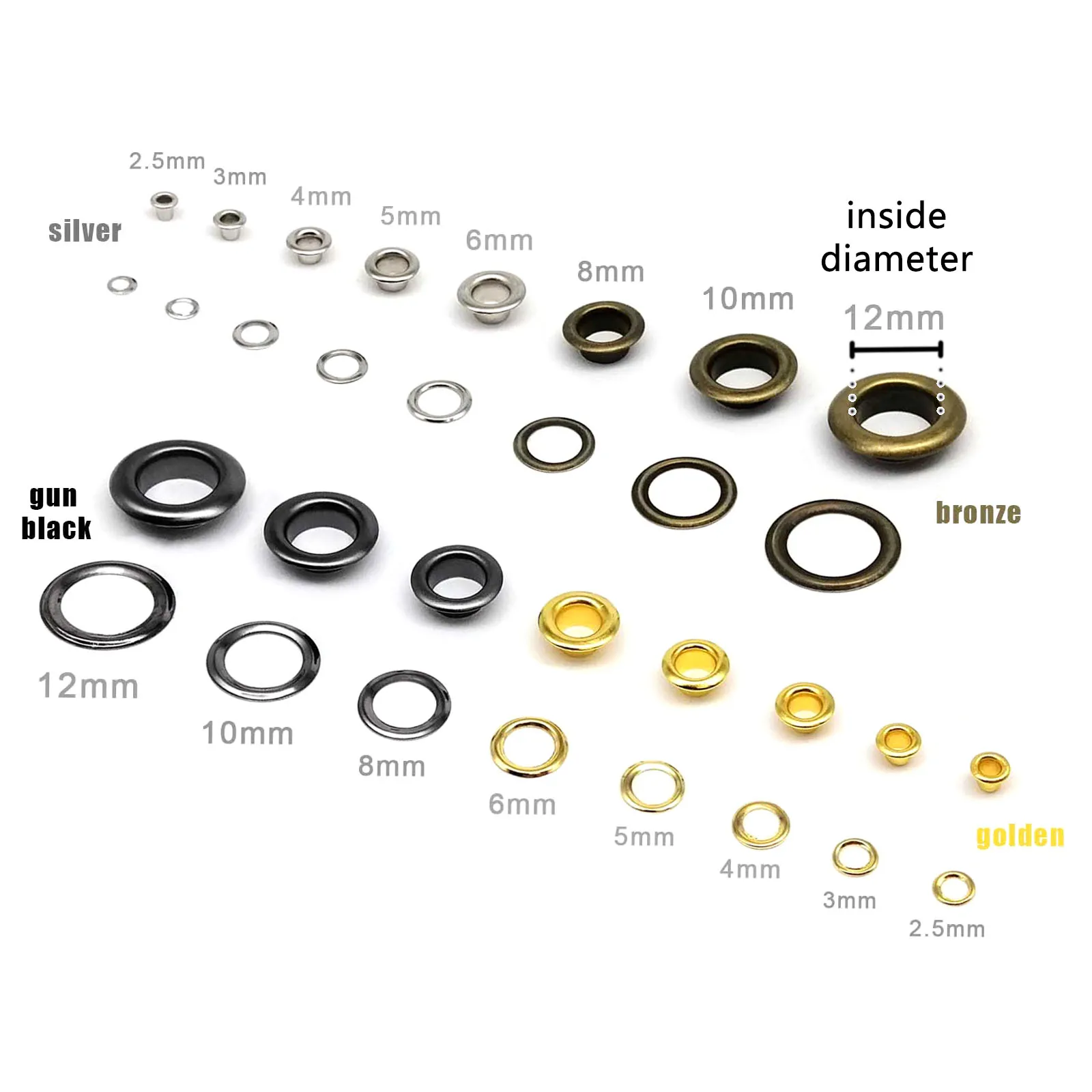 50sets 2.5mm to 12mm Eyelet With Washer Grommet Ring Air Hole Rivet For Leather Bag Shoes Belt Cap Clothes 4 Color metal rivets belt strap rivets copper rivets stainless steel grommets leather rivets