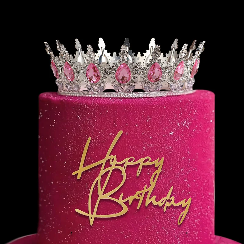 Large Crown Cake Topper Happy Birthday Party Cake Decoration Metal Gold Silver Crystal Crown Wedding Bridal Hair Accessories