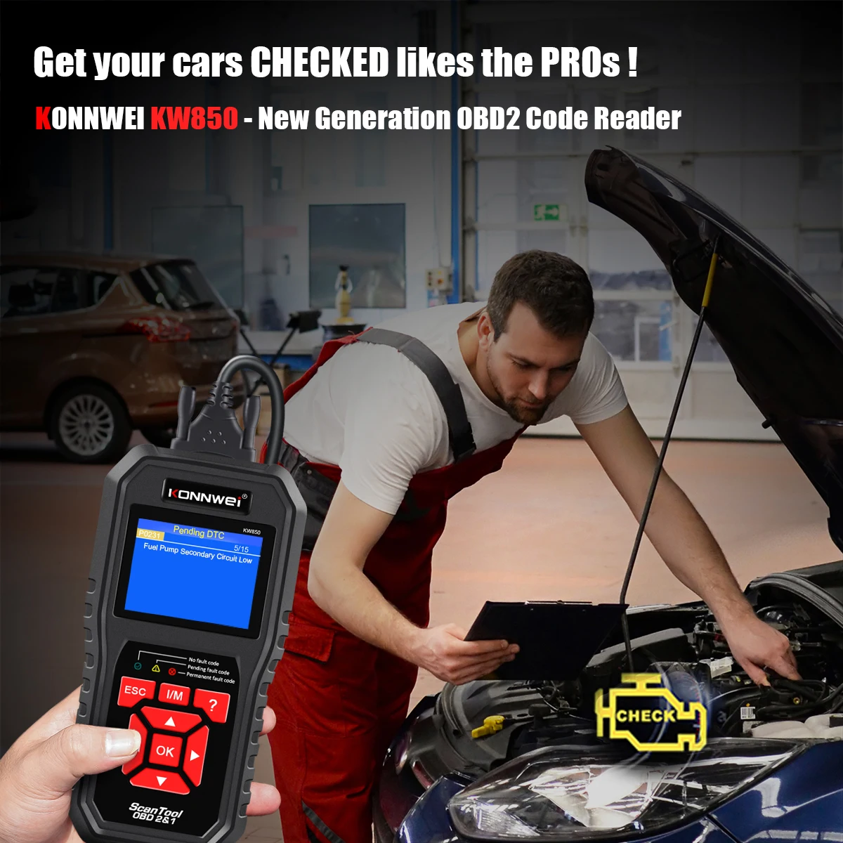 KONNWEI KW850 Car OBD2 Scanner Professional Car Diagnostic Scanner Tools Check Engine Automotive Battery Check 4