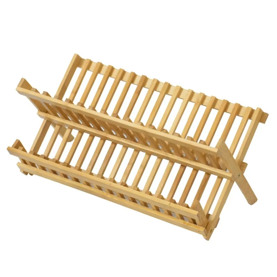 Foldable Bamboo Dish Drying Rack Organizer
