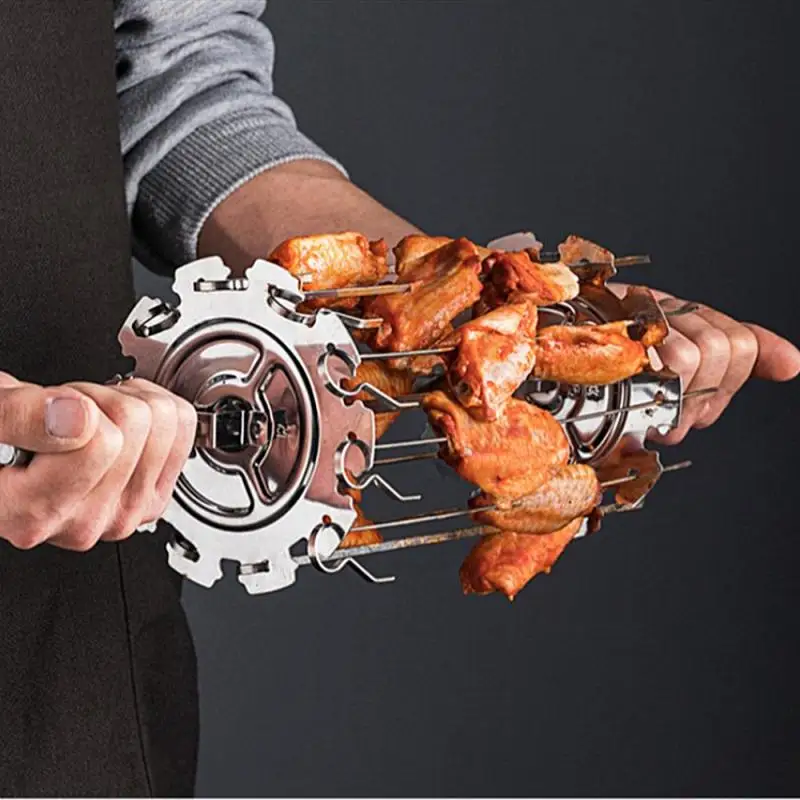 Stainless Steel Rotating Grill Skewers BBQ Grill Rack Barbecue Air