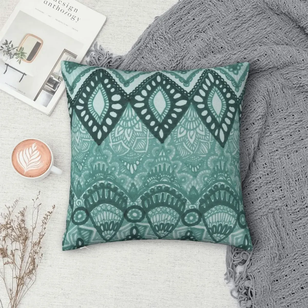 

Patterned Leaves In Turquoise Pillowcase Polyester Pillows Cover Cushion Comfort Throw Pillow Sofa Decorative Cushions Used