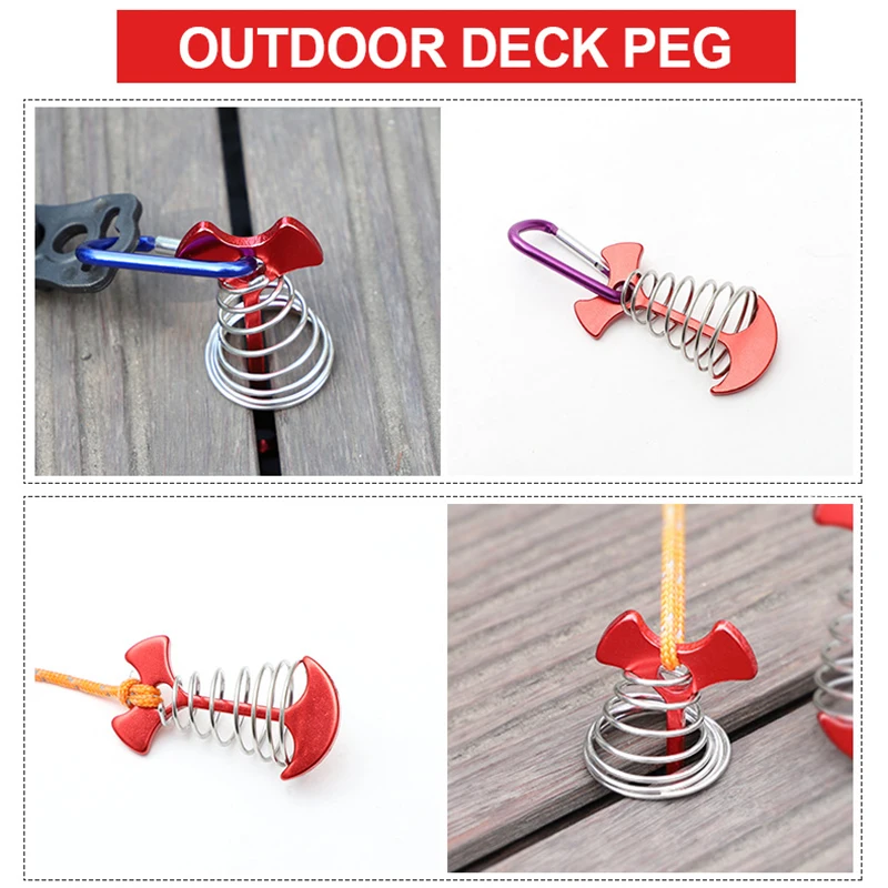 Tent Pegs Camping Tent Accessories Tent Hooks 5/10PCS Spring Fishbone Deck Pegs Tent Stakes Awning Anchor Wind Rope Buckle with Carabiner Deck Fixed Nails