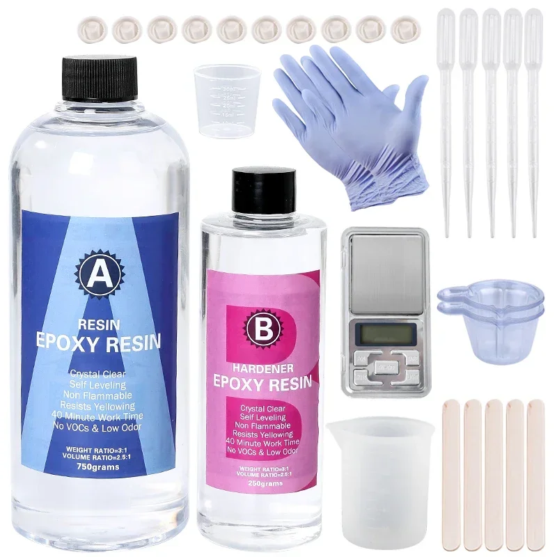 Easy Mixing Epoxy Resin Kit Crystal Clear AB Resin with Sticks,Graduated Cups and Gloves for Jewelry Making DIY Art Crafts 1