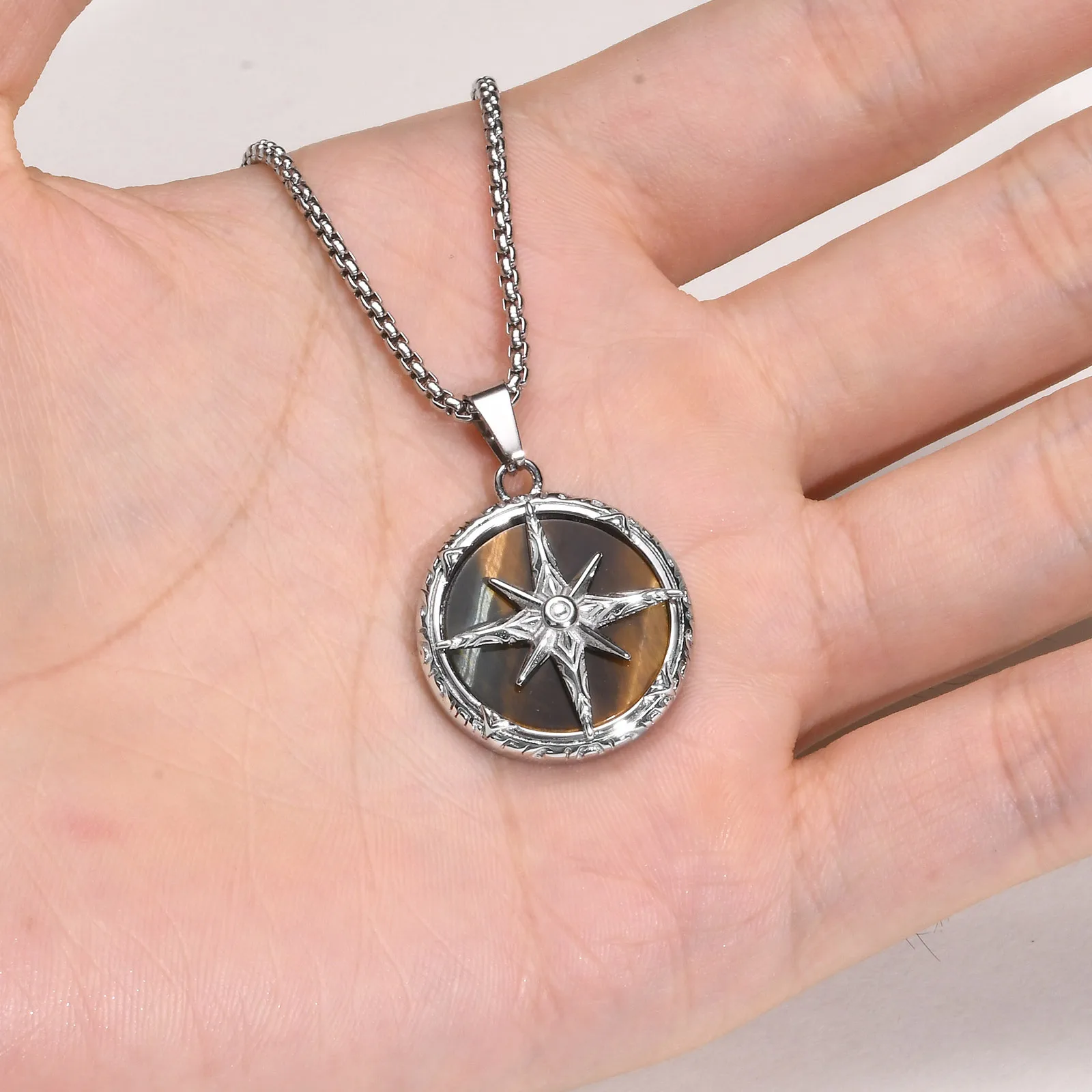 Edelstahl Schmuck Mode Kompass Charm Halskette für Männer Ketten Papa Freund Geburtstag Valentinstag Geschenk – Detail 10