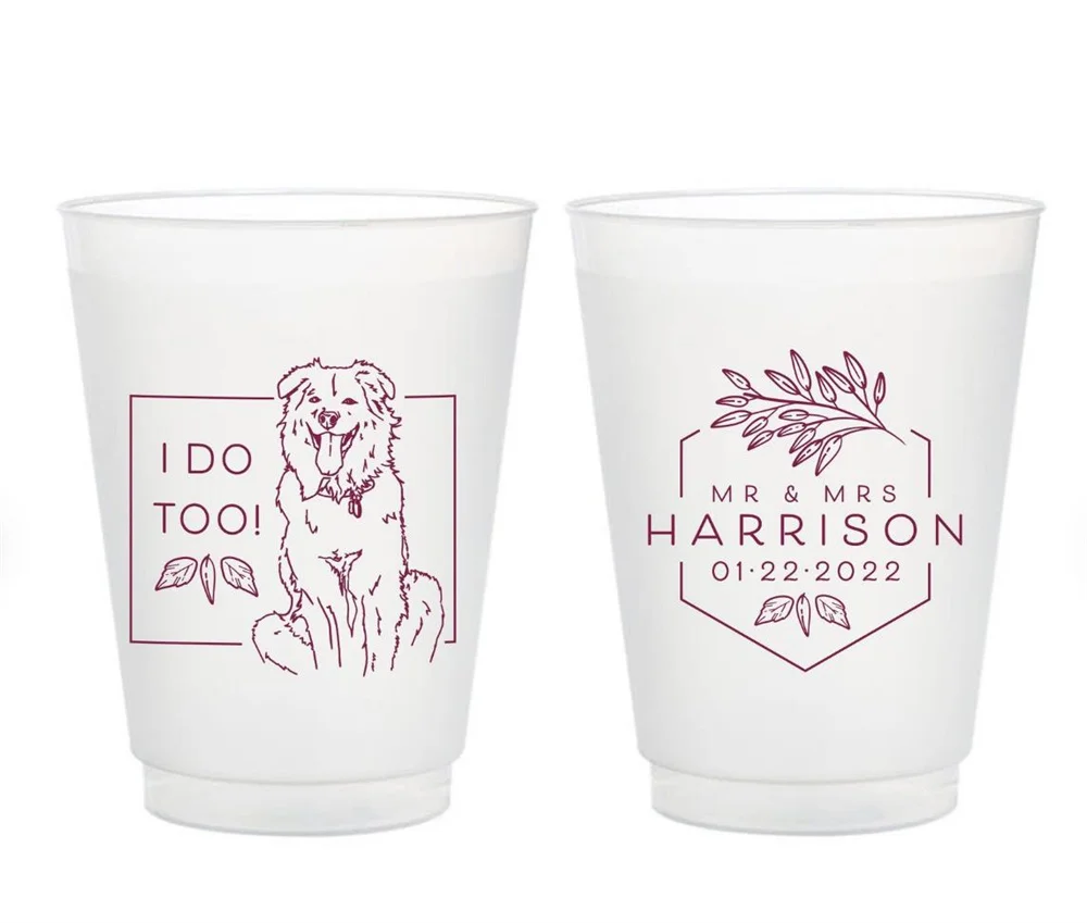 

Custom Pet Illustration - Mr and Mrs - 12oz or 16oz Frosted Unbreakable Plastic Cup #188 - Custom - Wedding Favors, Wedding Cup,