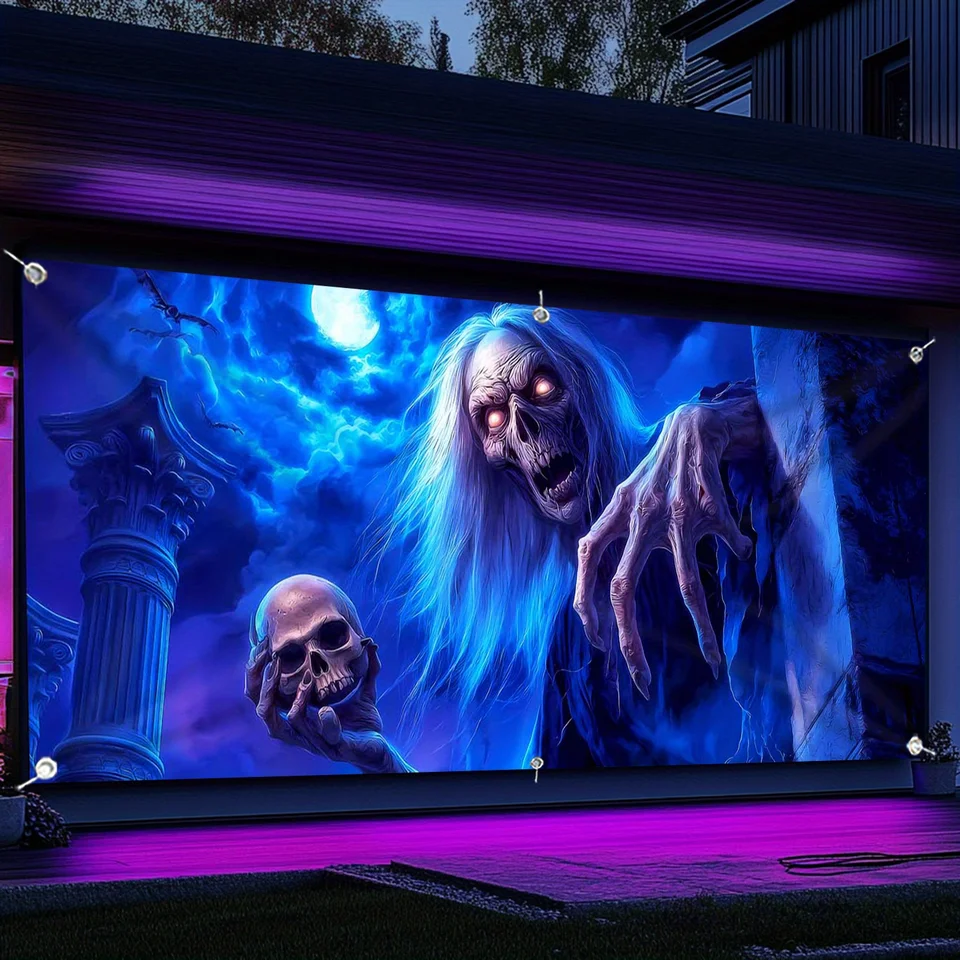 1PCS Thrilling Ghost Skull - Halloween garage door banner
