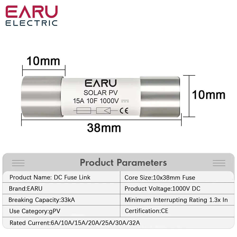 High Voltage Solar System Short Circuit Protection Fuse - Solar DC 1000V gPV, 6A-32A Options Available