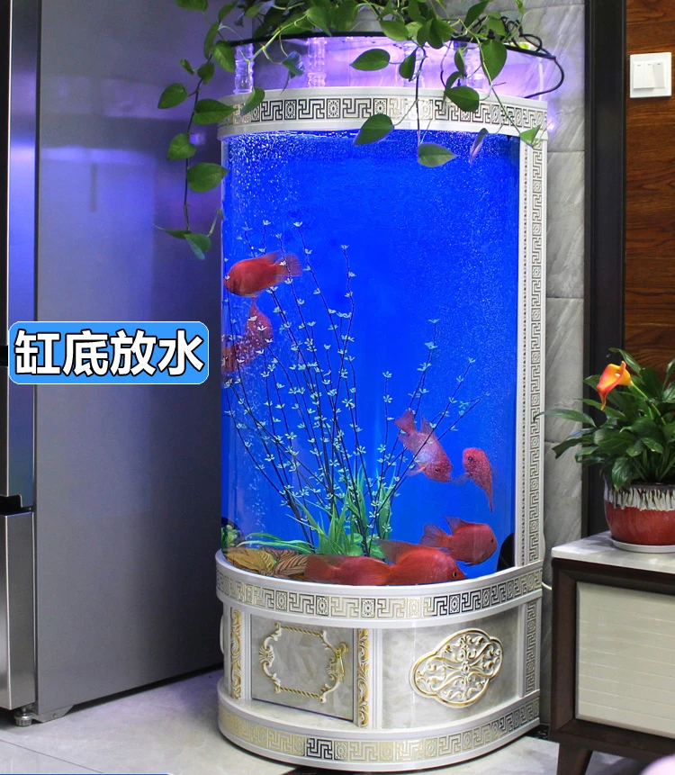

Fish Tank Living Room Floor Household Semicircle Ecological Aquarium Small Cylinder against the Wall