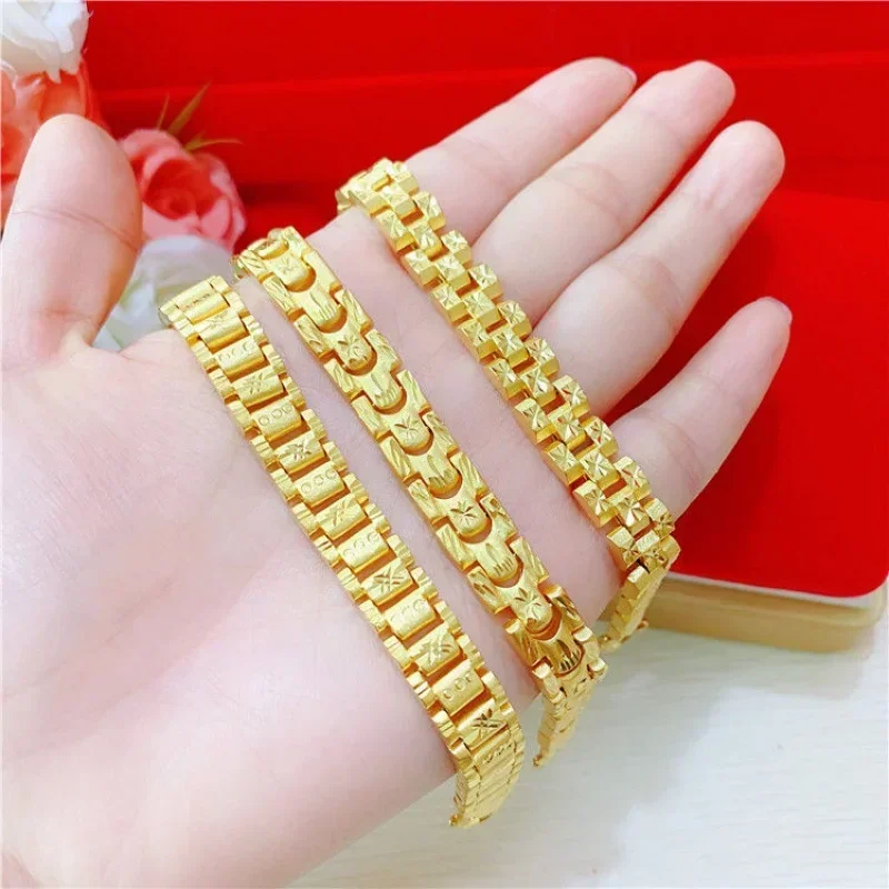 

Gold shop with 999 gold bracelet domineering men's bracelet wide real gold watch chain jewelry 5D gold local tyrants