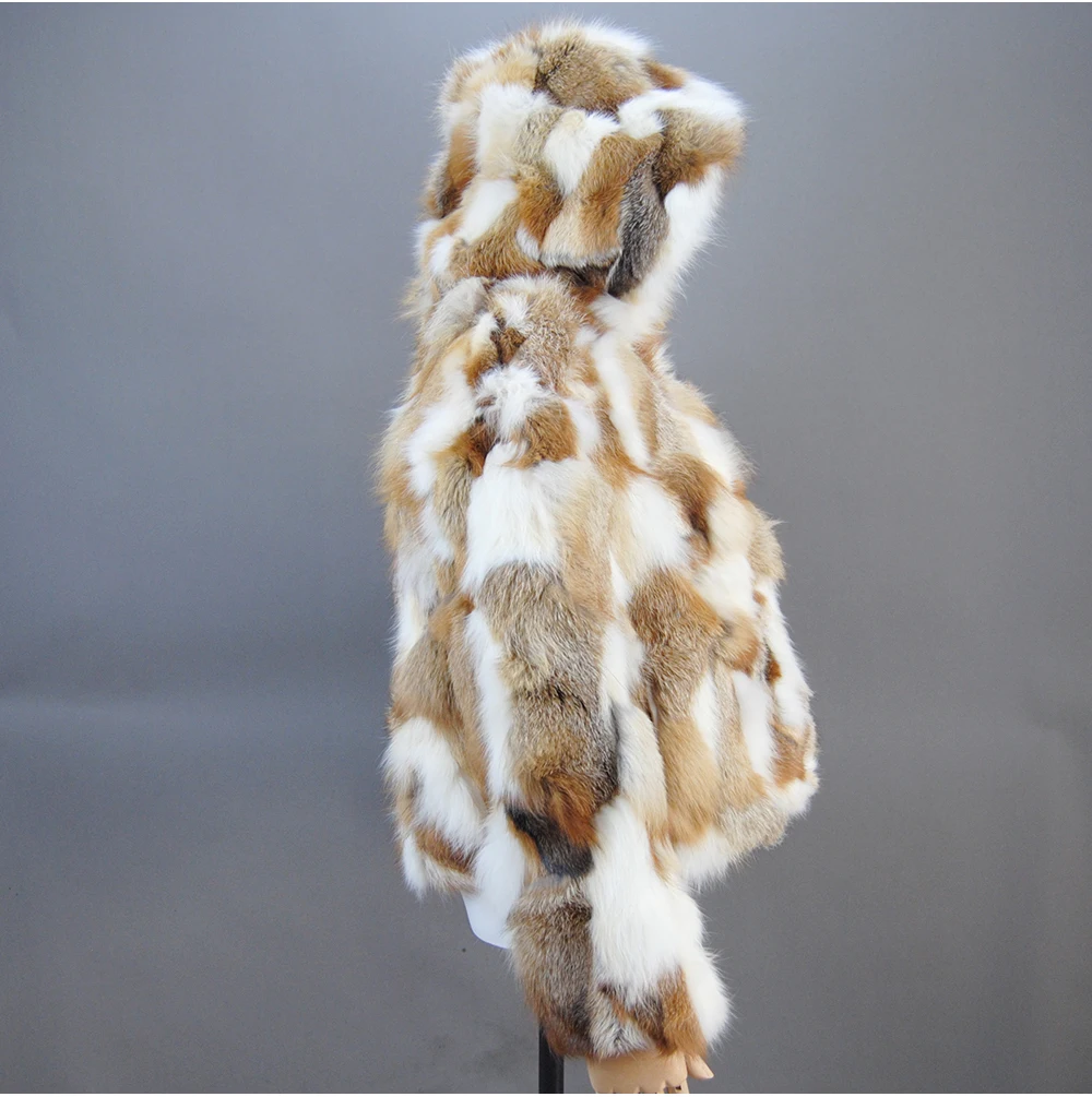 Womens Real Fox Fur Coat Luxury Silver Fox Fur Hooded Jacket