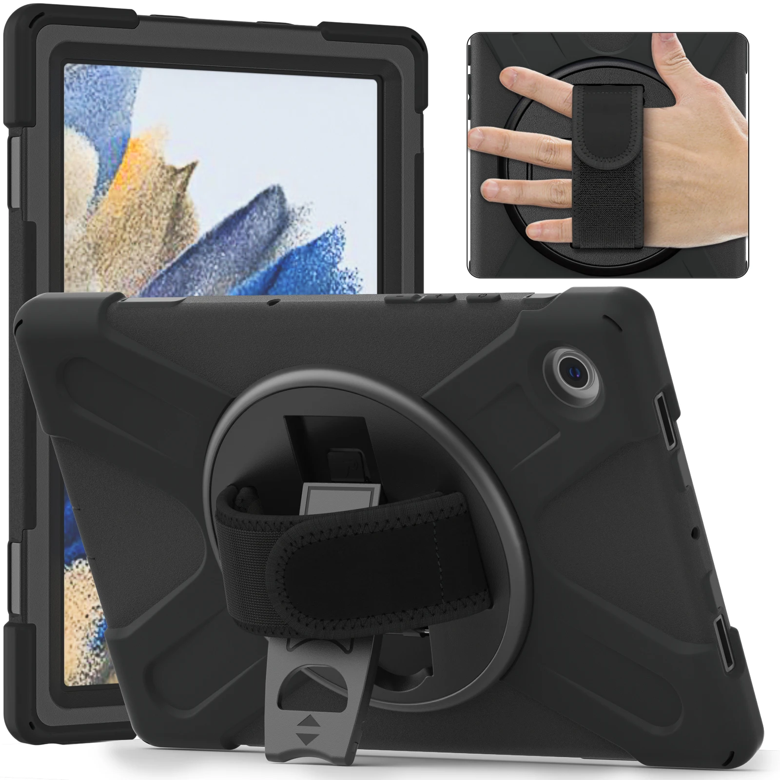 

Case for Samsung Galaxy Tab A8 10.5 inch SM-X200/X205/X207 Shockproof Protective Rugged Case 360° Swivel Stand Shoulder Strap