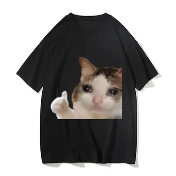 Sad Cat Meme Men's Women's Short Sleeve T-shirt Funny Graphic T-shirt Comfortable Soft Casual T-shirts Funny Daily Wear Tees 1