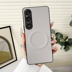 Leather MagSafe Magnetic Ring Case with Camera Protection for Sony Xperia 10 VI (Off - white)