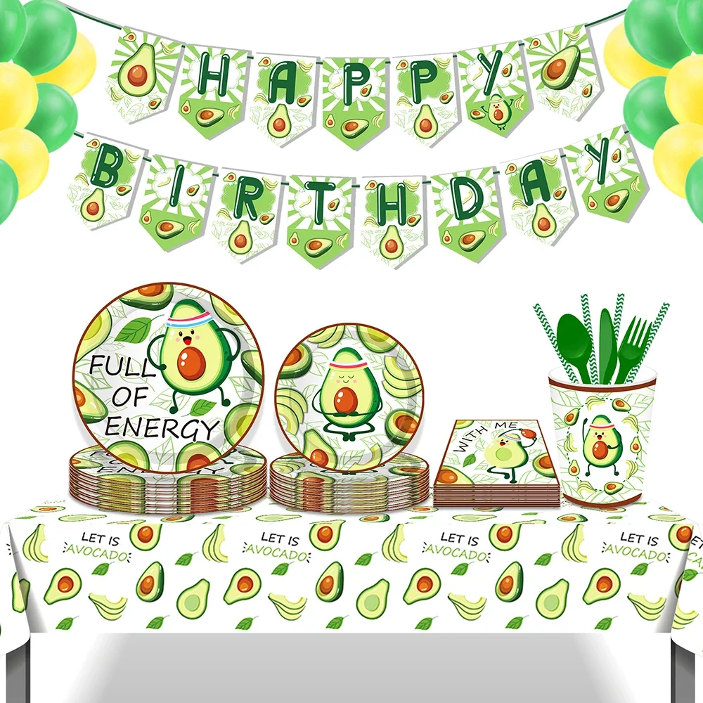 Summer Tropical Fruit Energy Avocado Birthday Party Disposable Tableware Sets Plate Hanging Banner Baby Shower Party Decorations mermaid birthday party supplies disposable tableware cup plate paper towel straw banner sets kids parties favors decorations