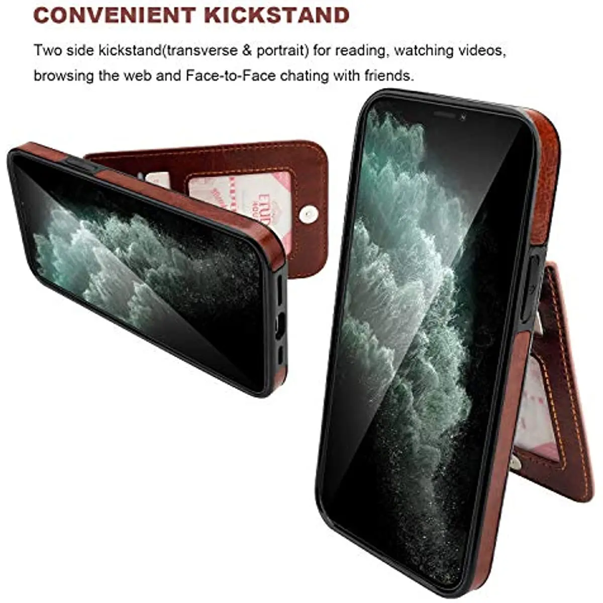 Vertical Horizontal Stand Case for iPhone 14 Plus 13 12 11Pro Max Leather Magnetic Clasp Wallet Cover with Credit Card Women Men