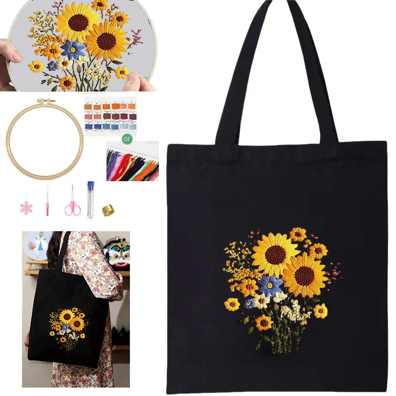 Handgemachtes Stickerei-Taschen-Set für Anfänger 20x20cm DIY-Geschenk Einfach zu befolgenes Urlaubsgeschenk Familien-Dekoration