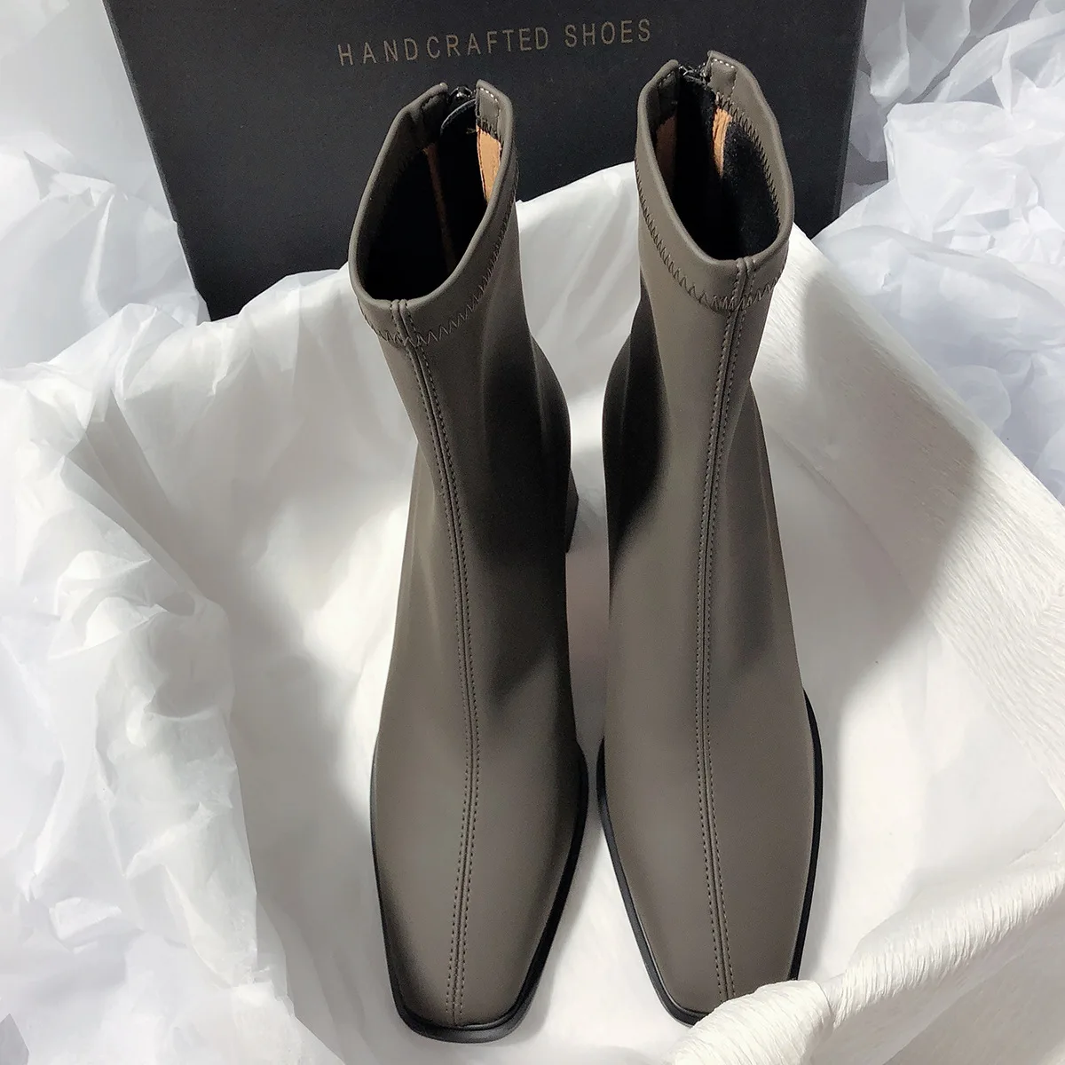 New high-heeled French skinny stretch Korean simple ankle boots