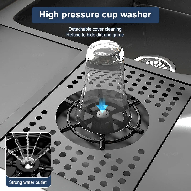 Hidden Cup Washer Sink With Cover Panel Stainless Steel Kitchen Sink With Trash Can Large Single Slot Multifunctional Wash Basin 6