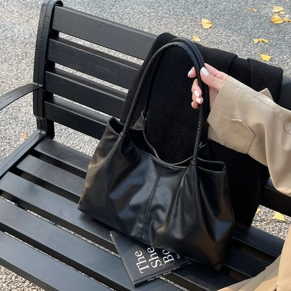 Casual Magnetic Buckle Tote Bag PU Leather Solid Color Underarm Bag Large Capacity Women's Handbag Girl
