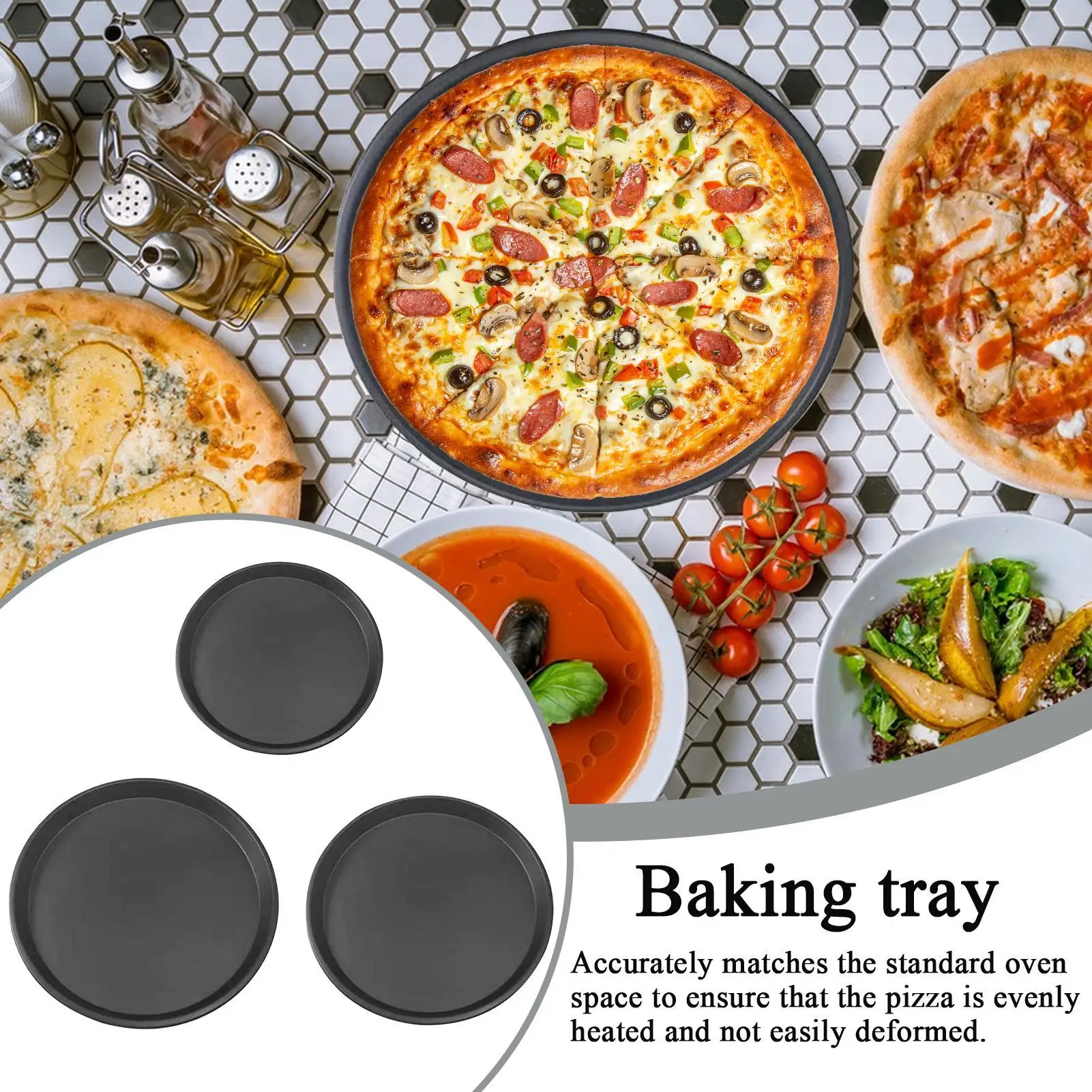 Pizza Tray 1 Set Non-stick Cooking Plates Pizza Serving Tray For Home Home Restaurant Restaurant Outdoor Outdoor Barbecue Picnic