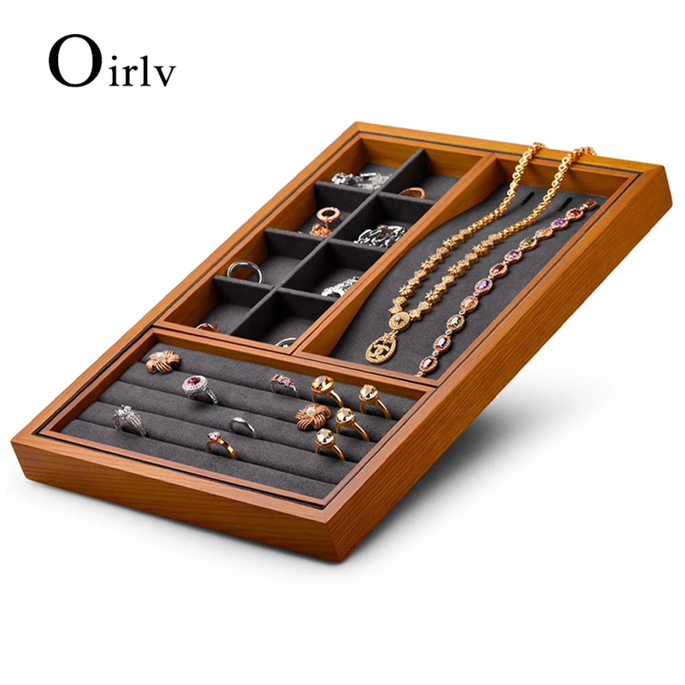 Oirlv-bandeja de madera multifunción para joyería, cajón apilable, organizador de pulsera, reloj, escaparate de pendientes, soporte de joyería