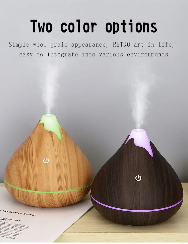 Wood Grain Essential Oil Diffuser - 350ML Ultrasonic Humidifier with Remote Control and 7 Color LED Light