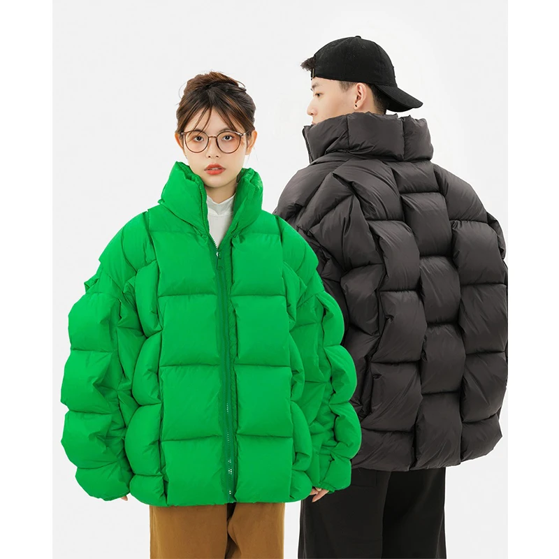 

Women's Winter White Duck Down Jacket Fashion Solid Couple Warm Thick Puffer Jackets Loose Zipper Long Sleeve Outerwear Female