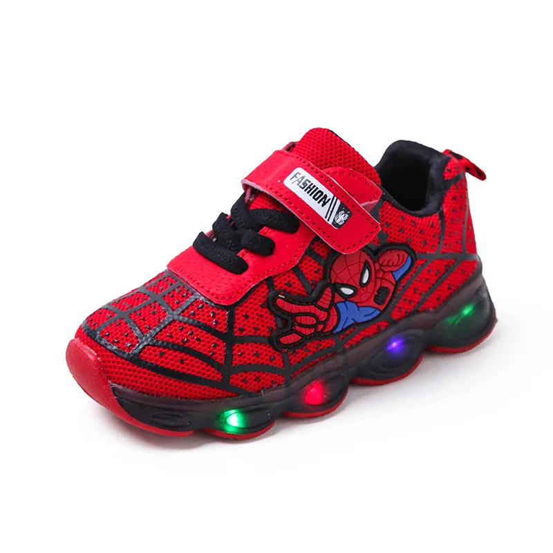 Kids LED Lighting Shoes Boy Superhero Lighting Shoes Girls Running Shoes Baby Single Sneakers Mesh Size 21-36