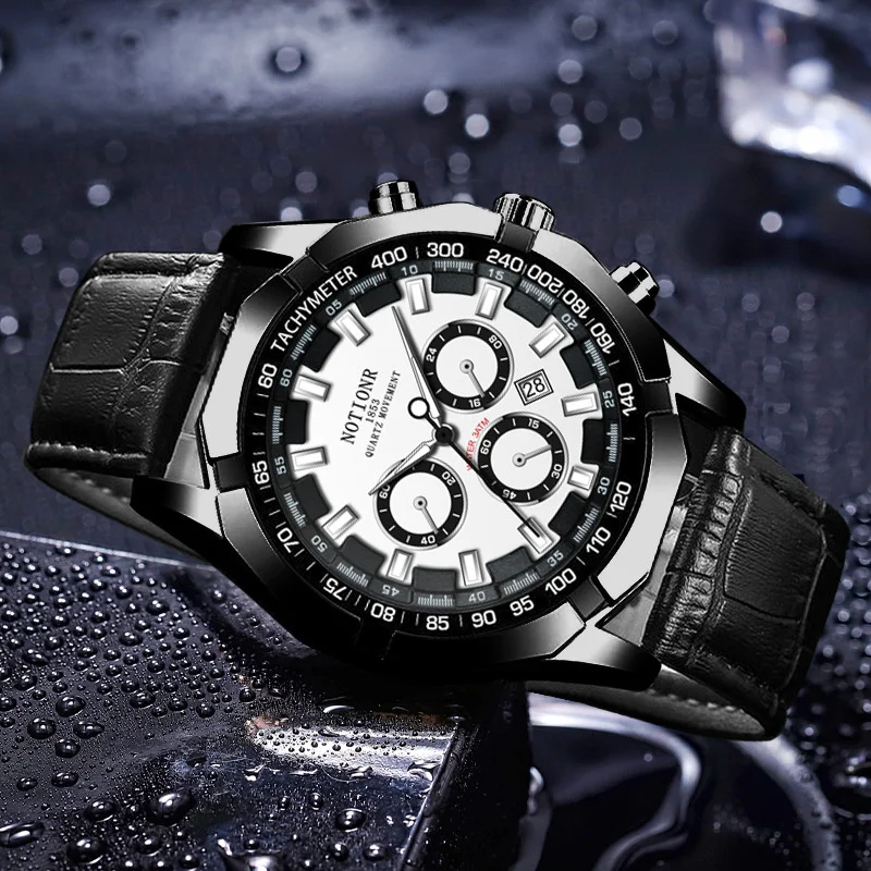 NOTIONR Fashion Men's  Watches Luxury Brand Men Business Waterproof Leather Quartz Watch Man Casual Luminous Clock montre homme