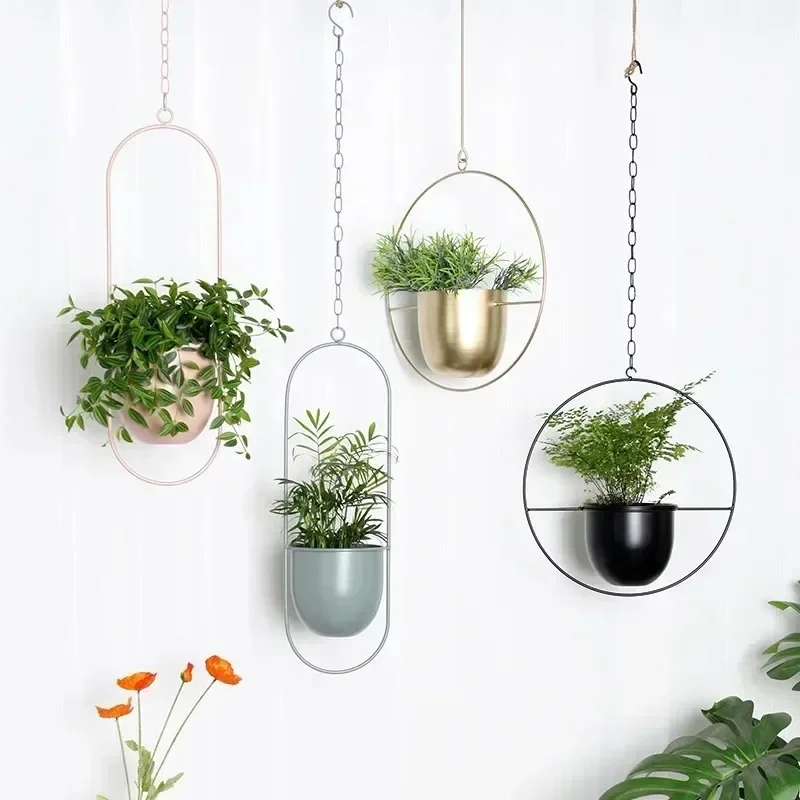 

Metal Hanging FlowerPot for Garden Balcony Succulent Chain Plant Hanger Iron Aerial Pot Swinging Flower Basket Decorative Holder